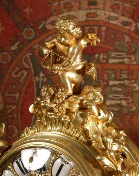 fig 2. ***** SOLD ***** Superb Rococo Table Clock Set ~ Cupid by Samuel Marti